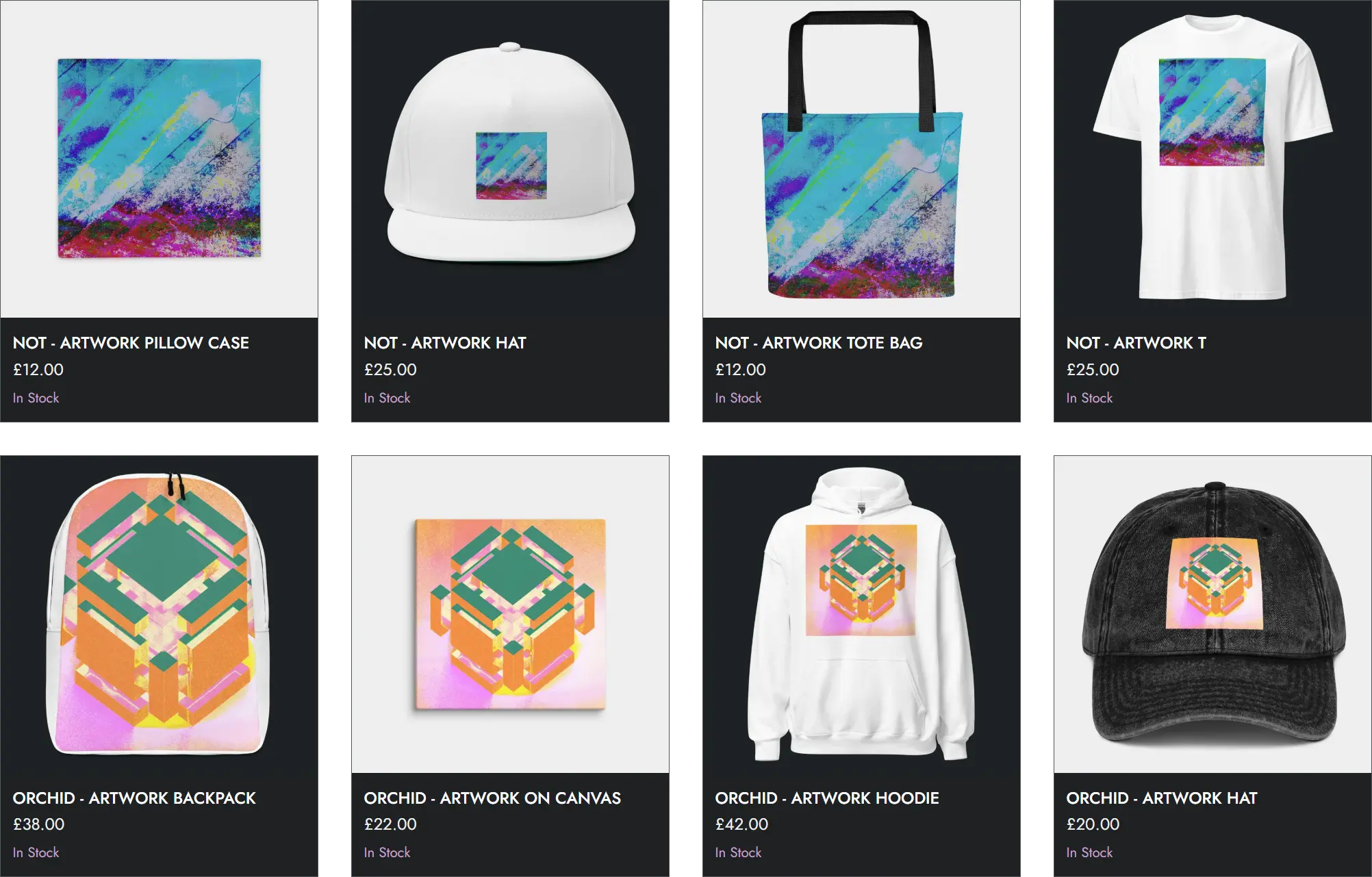 Example webstore with print-on-demand products